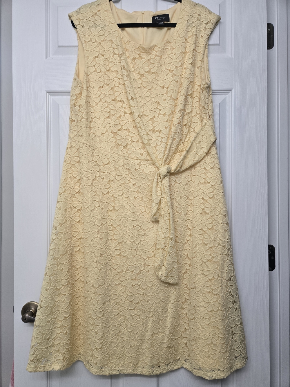 RN Studio Sleeveless Lace Tie-Waist Dress in Soft Yellow